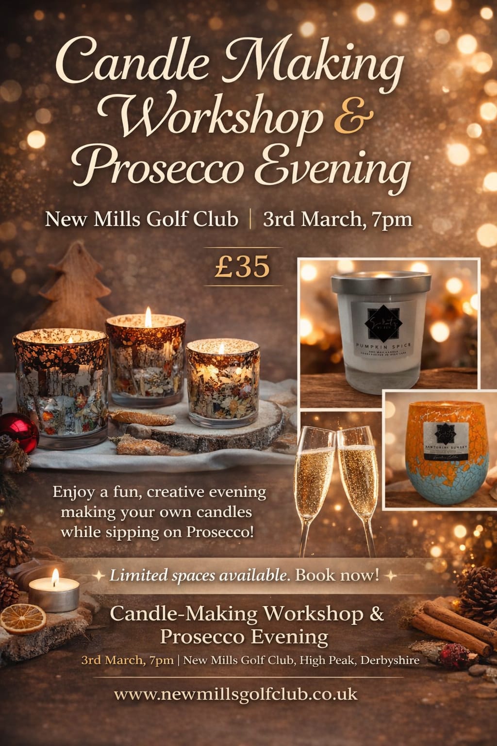 Candle Making workshop and Prosecco evening. New Mills Golf Club 3rd March at 7pm - Scentz By Zen